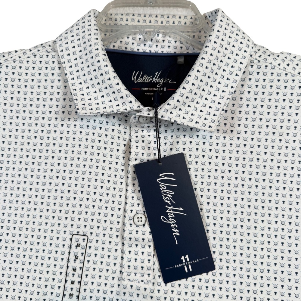 NEW Walter Hagen Printed Polo Mens Medium White Club Performance Golf Shirt
